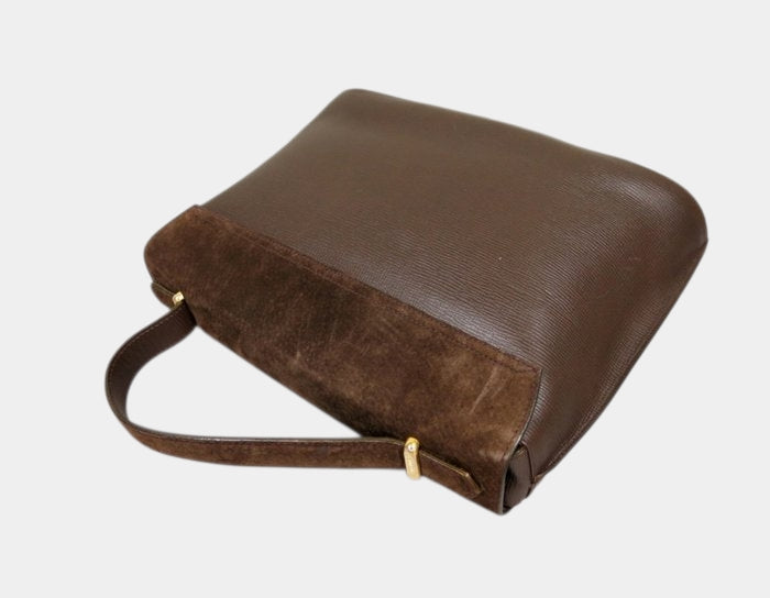 Fendi Suede Leather Handbag Brown  Hardware Classic Shoulder bag