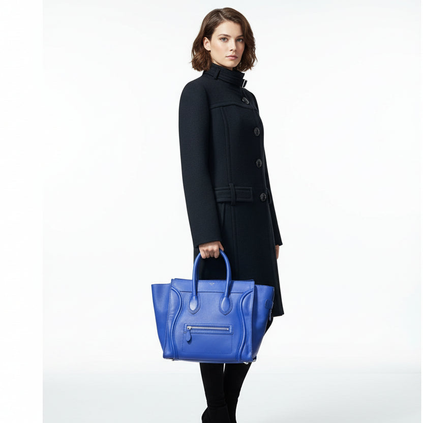 Celine Mini Luggage Tote Blue Leather  Bag Iconic Phantom Style