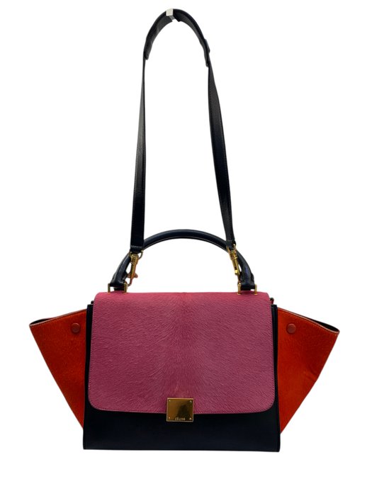 Sac porté main/épaule Celine Trapeze en cuir multicolore et fourrure