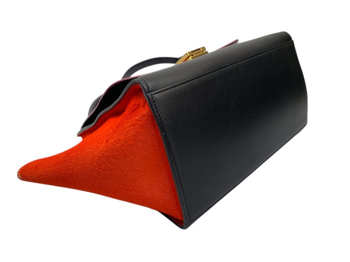 Celine Trapeze Multicolour Leather Fur Top Handle/ Crossbody bag