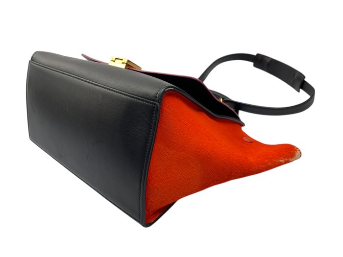 Celine Trapeze Multicolour Leather Fur Top Handle/ Crossbody bag