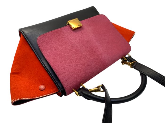 Celine Trapeze Multicolour Leather Fur Top Handle/ Crossbody bag