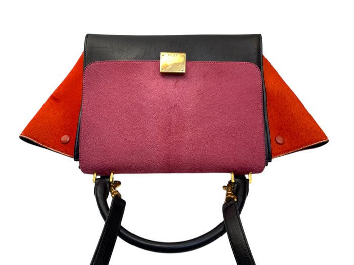 Celine Trapeze Multicolour Leather Fur Top Handle/ Crossbody bag