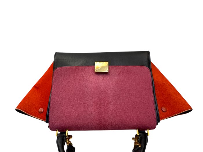 Celine Trapeze Multicolour Leather Fur Top Handle/ Crossbody bag
