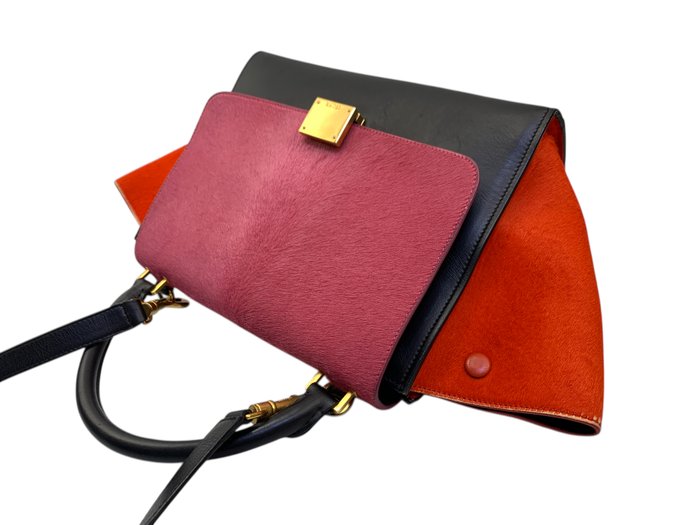 Celine Trapeze Multicolour Leather Fur Top Handle/ Crossbody bag