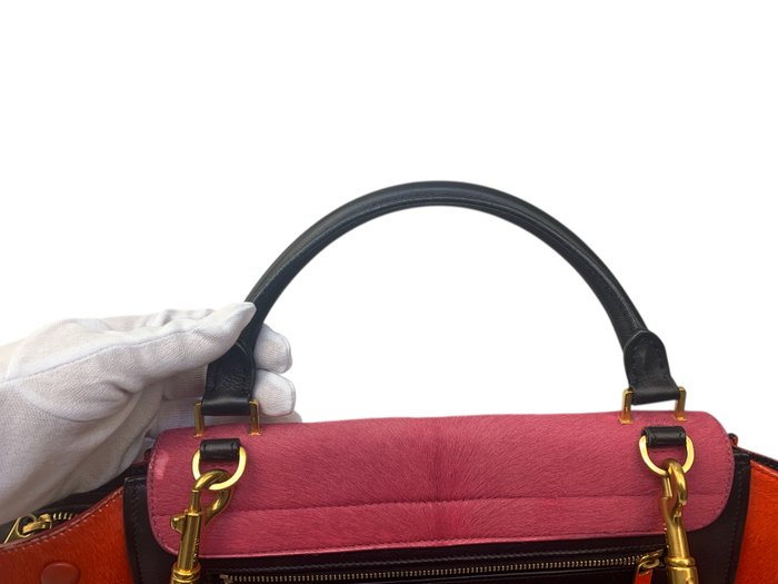 Celine Trapeze Multicolour Leather Fur Top Handle/ Crossbody bag