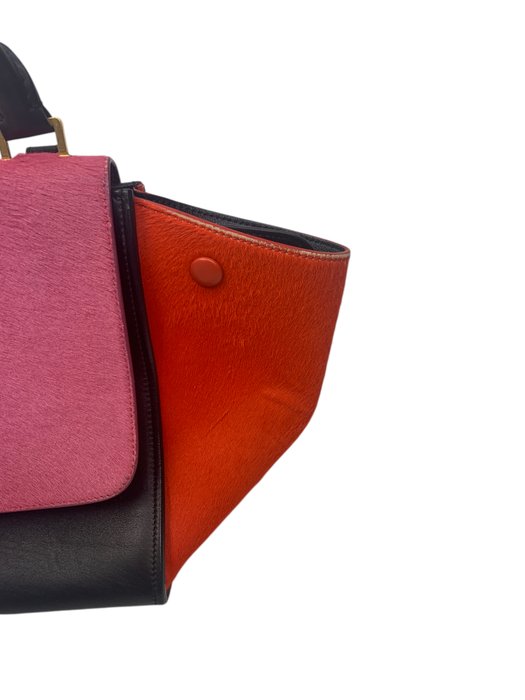 Celine Trapeze Multicolour Leather Fur Top Handle/ Crossbody bag