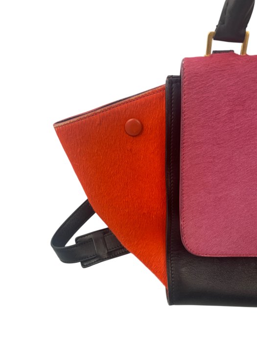 Celine Trapeze Multicolour Leather Fur Top Handle/ Crossbody bag