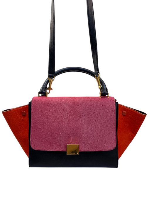 Celine Trapeze Multicolour Leather Fur Top Handle/ Crossbody bag