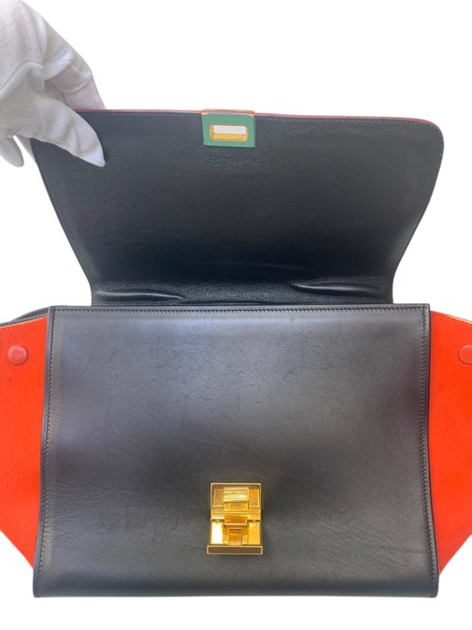 Celine Trapeze Multicolour Leather Fur Top Handle/ Crossbody bag