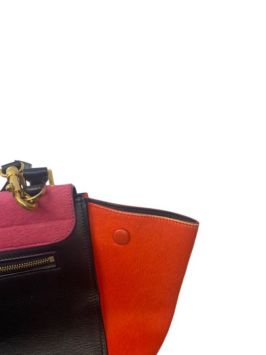 Celine Trapeze Multicolour Leather Fur Top Handle/ Crossbody bag