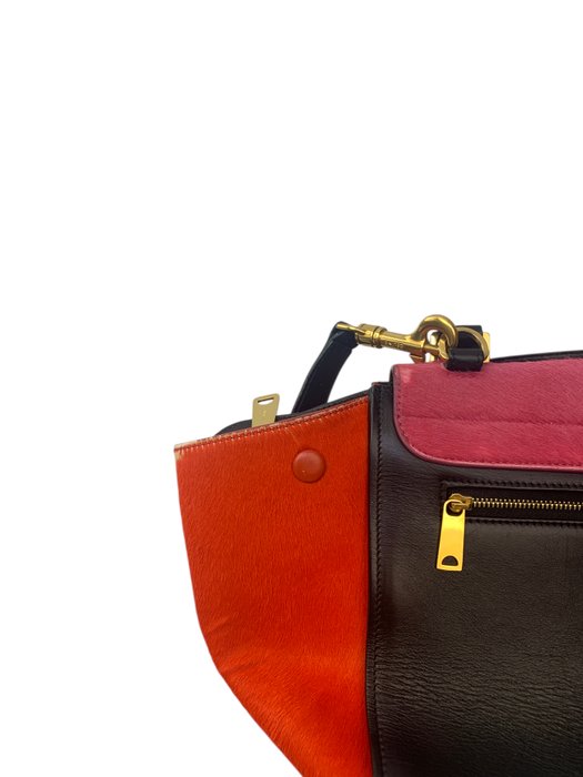 Celine Trapeze Multicolour Leather Fur Top Handle/ Crossbody bag