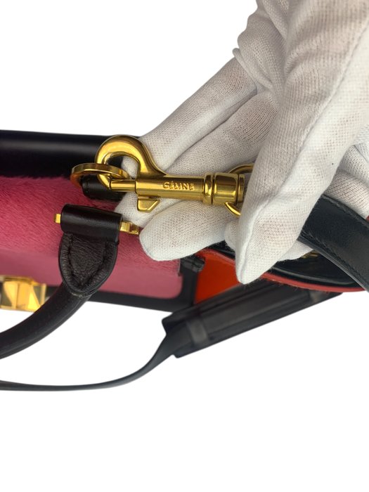 Celine Trapeze Multicolour Leather Fur Top Handle/ Crossbody bag