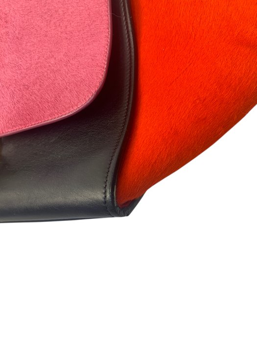 Celine Trapeze Multicolour Leather Fur Top Handle/ Crossbody bag
