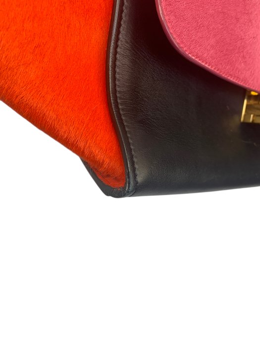 Celine Trapeze Multicolour Leather Fur Top Handle/ Crossbody bag
