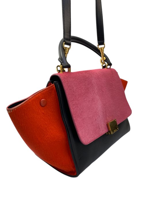 Celine Trapeze Multicolour Leather Fur Top Handle/ Crossbody bag