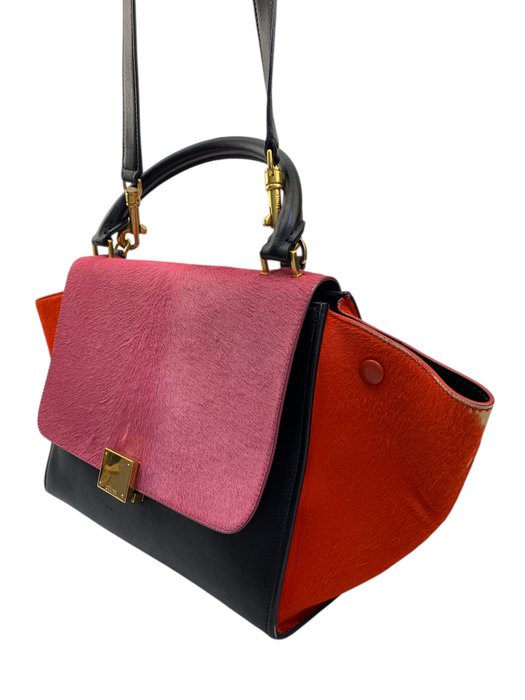Celine Trapeze Multicolour Leather Fur Top Handle/ Crossbody bag