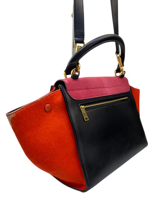 Celine Trapeze Multicolour Leather Fur Top Handle/ Crossbody bag