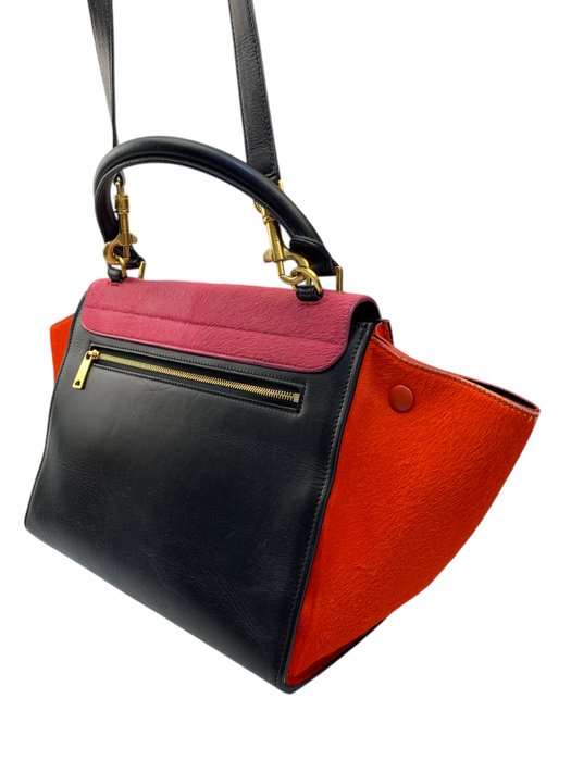 Celine Trapeze Multicolour Leather Fur Top Handle/ Crossbody bag