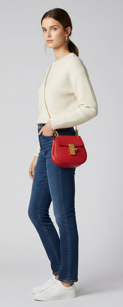 Sac bandoulière Chloé Drew en cuir rouge