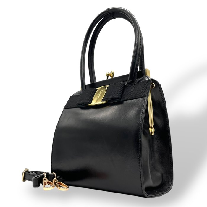 Ferragamo Vera Bow Top Handle Evening Bag with Crossbody strap