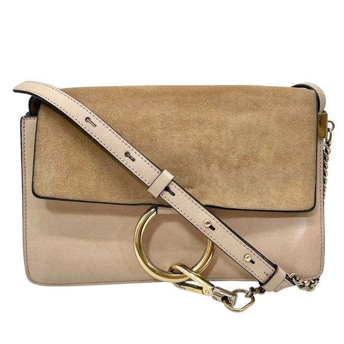 Chloe Faye Pink Suede Leather Gold Chain Crossbody bag