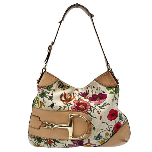 Gucci Horsebit Flora Beige Canvas handbag