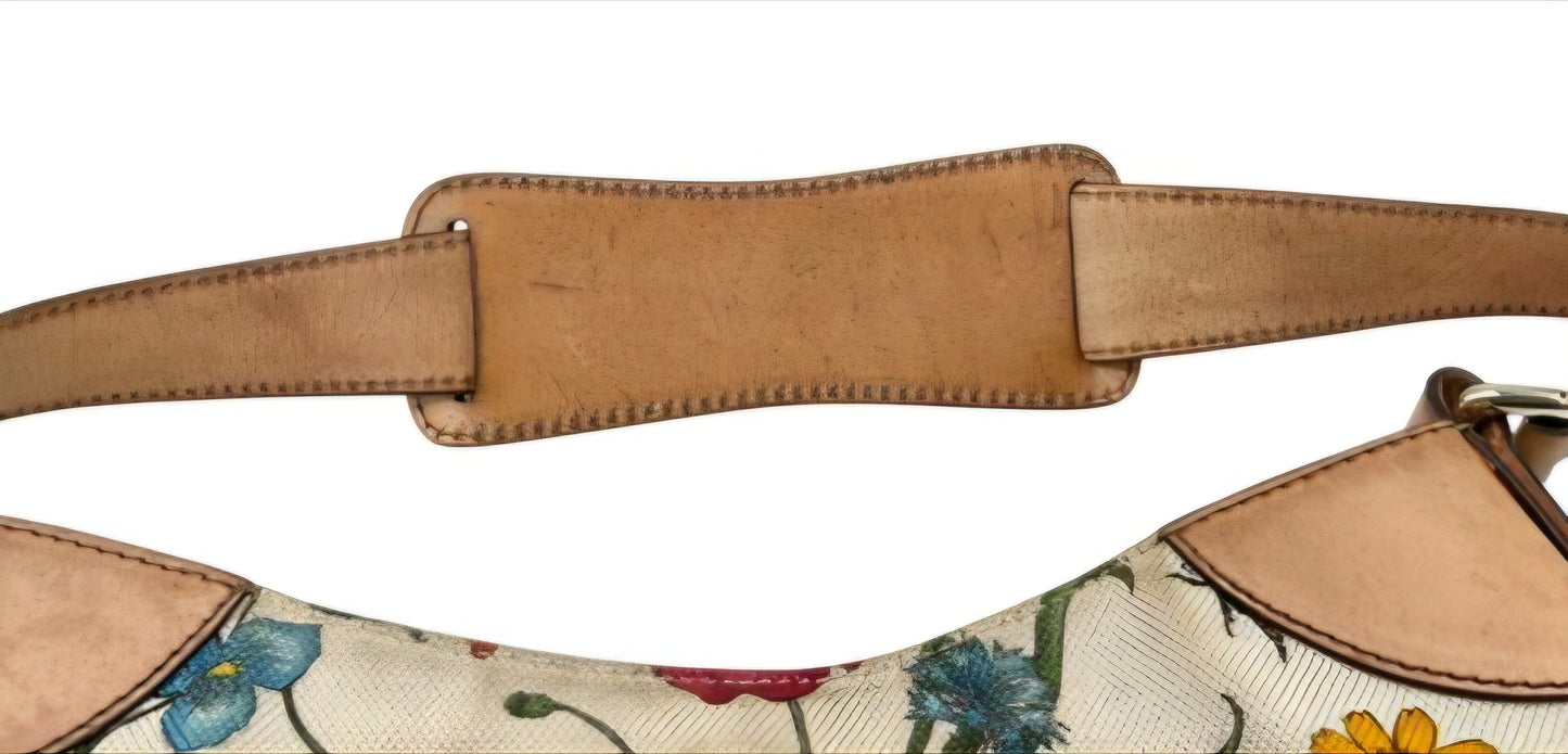 Sac à main Gucci Horsebit Flora en toile beige