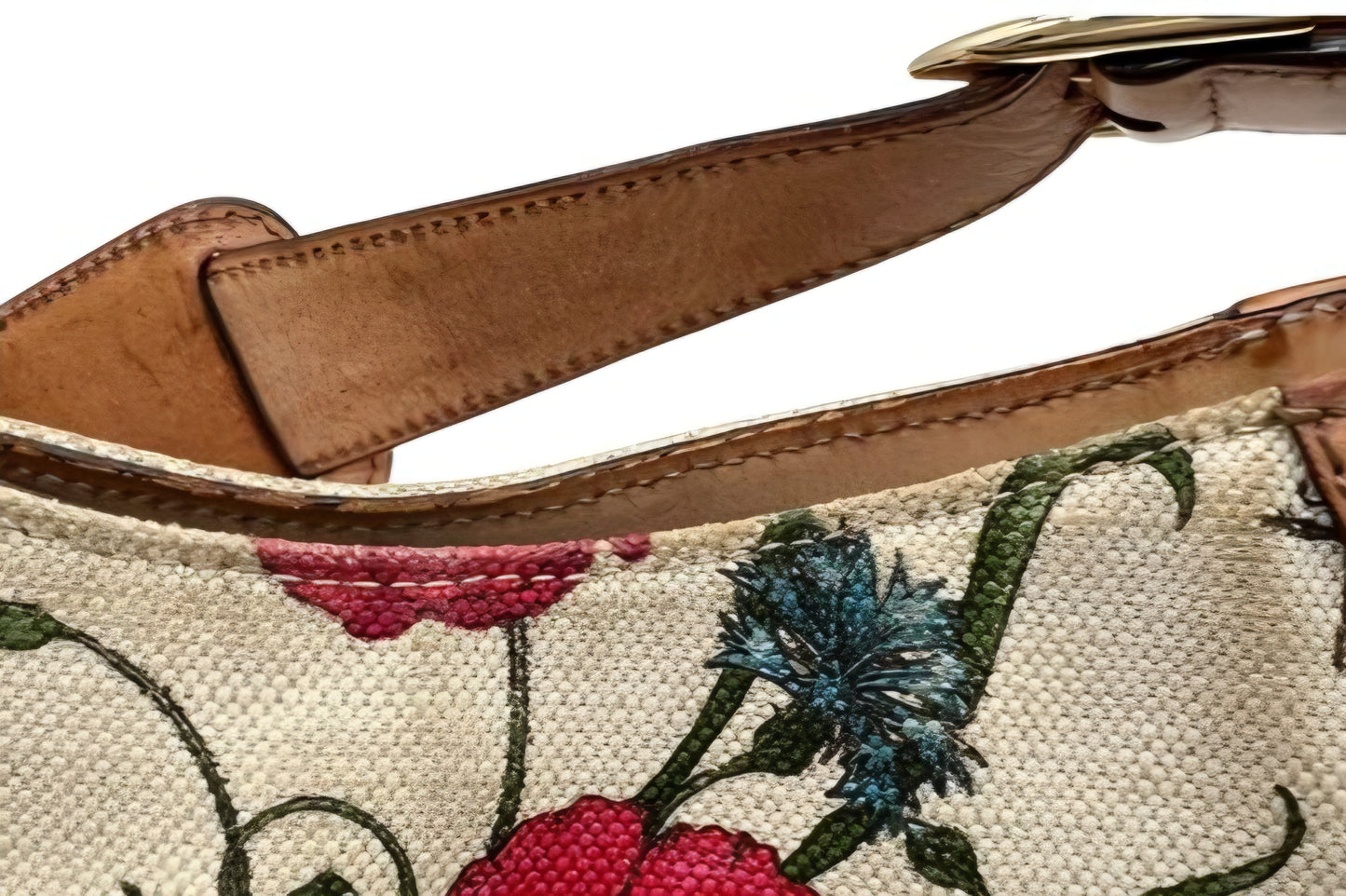 Sac à main Gucci Horsebit Flora en toile beige