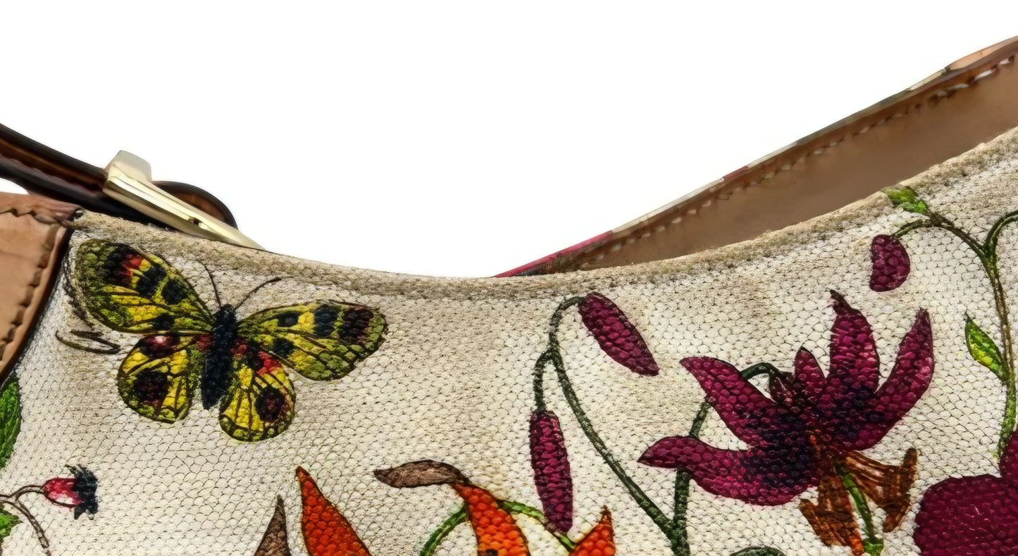 Sac à main Gucci Horsebit Flora en toile beige