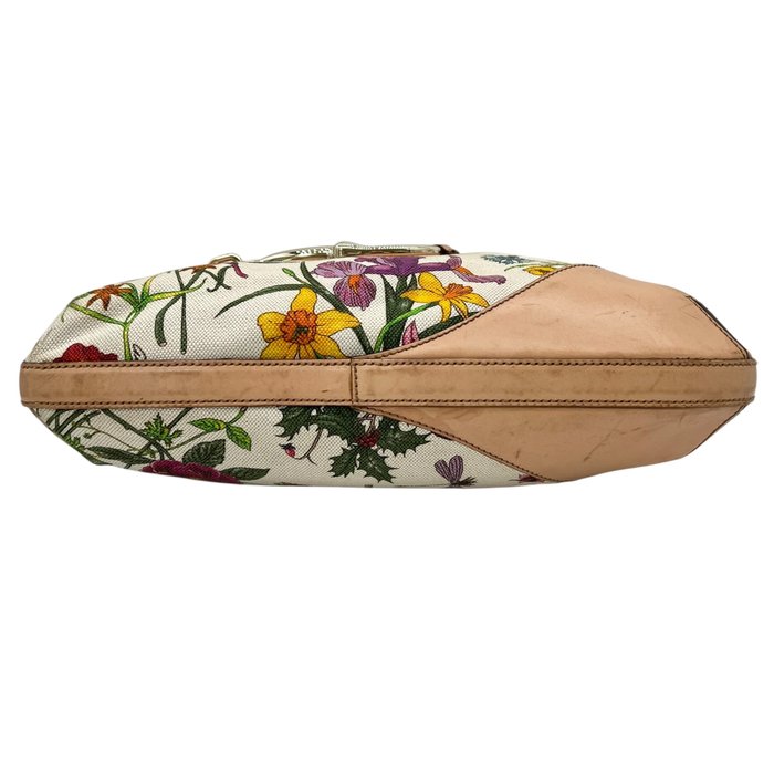 Sac à main Gucci Horsebit Flora en toile beige