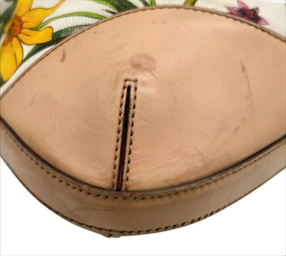 Sac à main Gucci Horsebit Flora en toile beige
