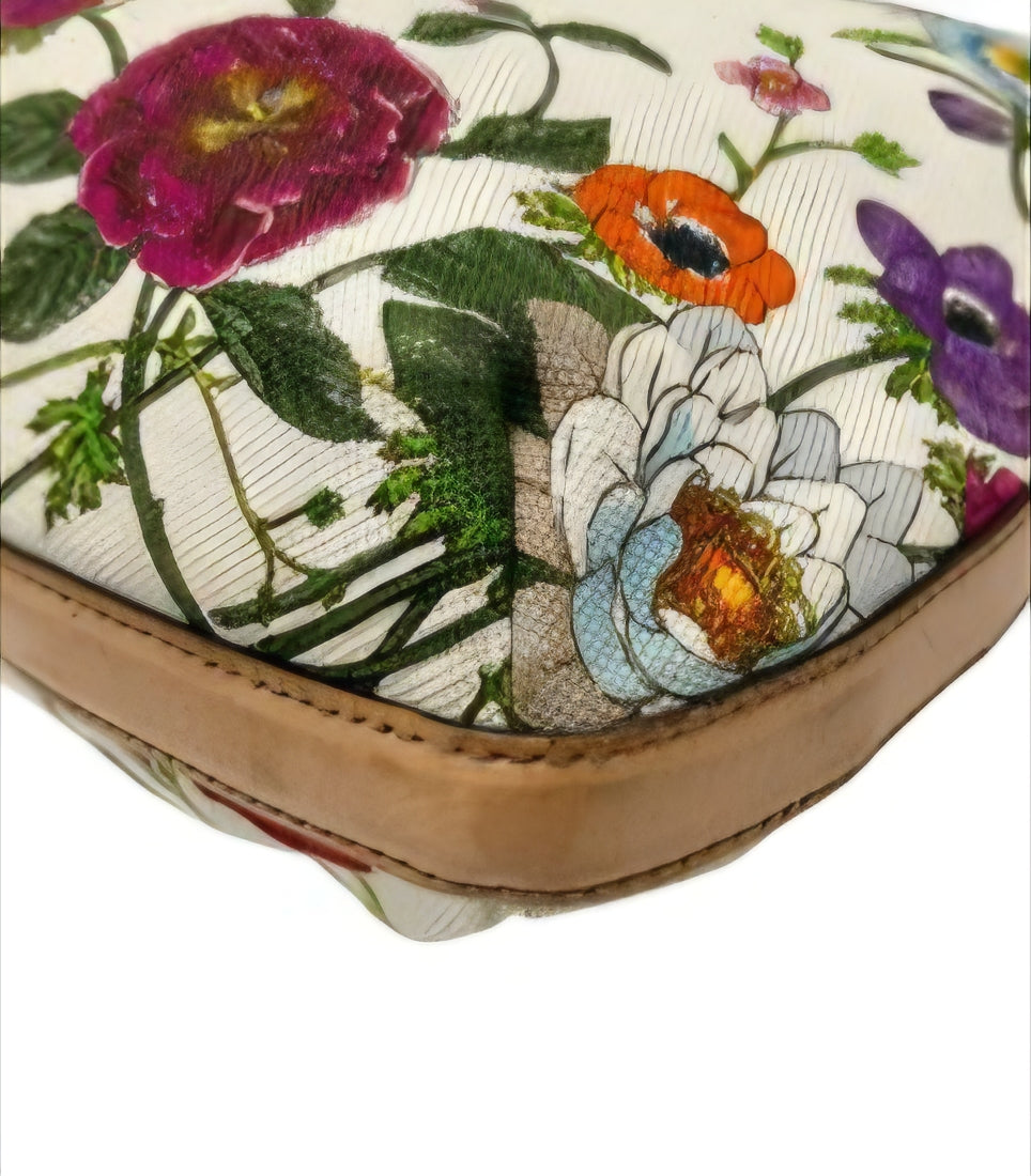 Sac à main Gucci Horsebit Flora en toile beige