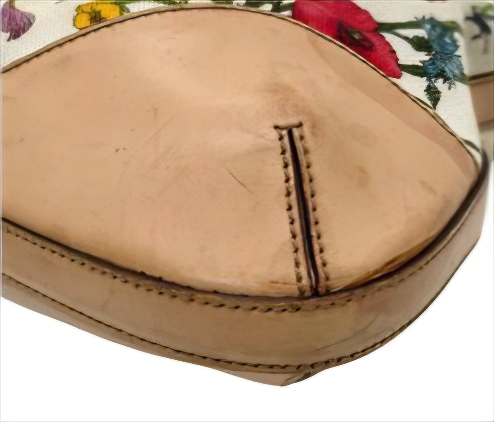Sac à main Gucci Horsebit Flora en toile beige
