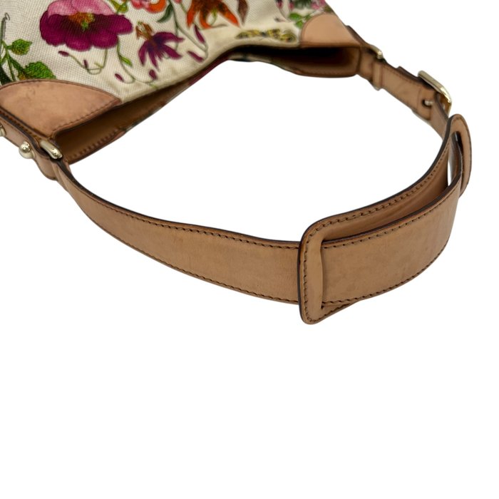 Sac à main Gucci Horsebit Flora en toile beige