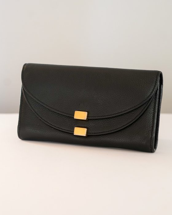 Chloe Georgia Wallet Black Leather Double Flap Long Wallet