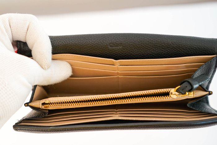 Chloe Georgia Wallet Black Leather Double Flap Long Wallet