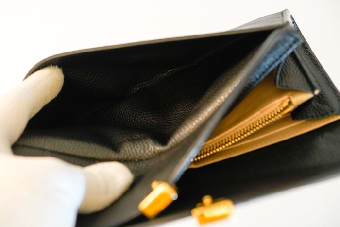 Chloe Georgia Wallet Black Leather Double Flap Long Wallet