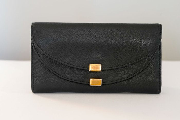 Chloe Georgia Wallet Black Leather Double Flap Long Wallet