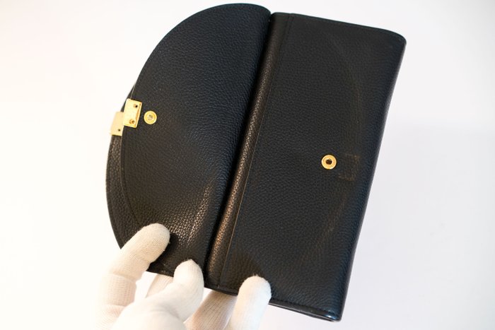 Chloe Georgia Wallet Black Leather Double Flap Long Wallet