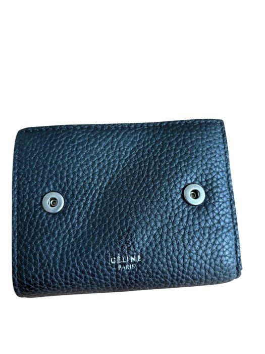 Celine Tri Fold Wallet Black and Yellow Leather Compact Wallet