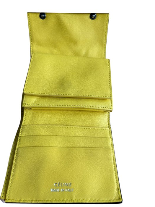 Portefeuille compact Tri-Fold Celine en cuir noir et jaune