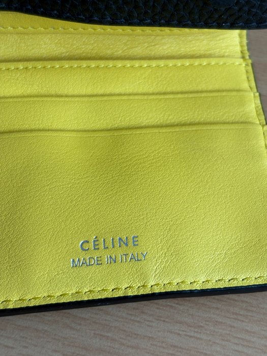 Celine Tri Fold Wallet Black and Yellow Leather Compact Wallet