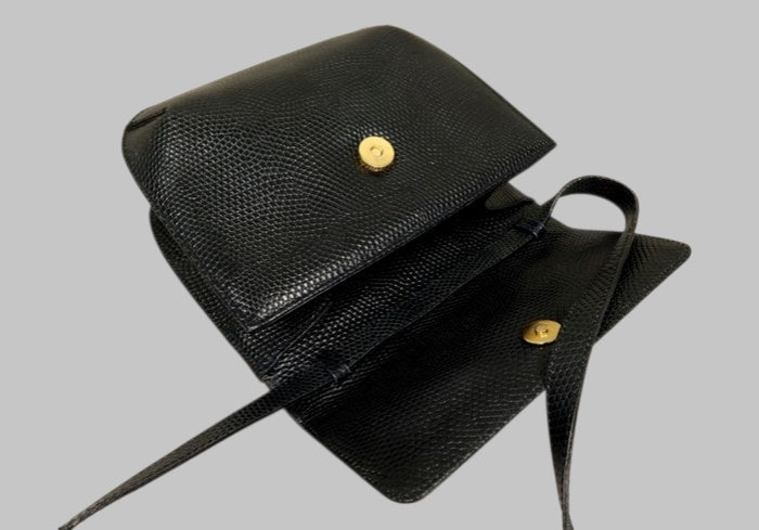 Salvatore Ferragamo Gancini Lizard Embossed Leather Crossbody Bag Navy