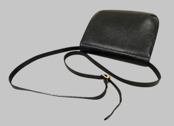 Salvatore Ferragamo Gancini Lizard Embossed Leather Crossbody Bag Navy