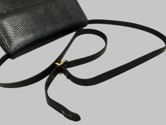 Salvatore Ferragamo Gancini Lizard Embossed Leather Crossbody Bag Navy