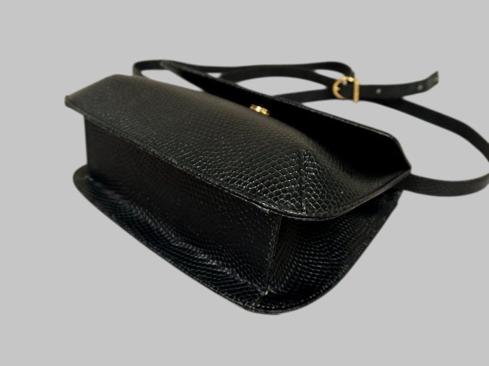 Salvatore Ferragamo Gancini Lizard Embossed Leather Crossbody Bag Navy
