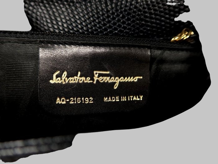 Salvatore Ferragamo Gancini Lizard Embossed Leather Crossbody Bag Navy