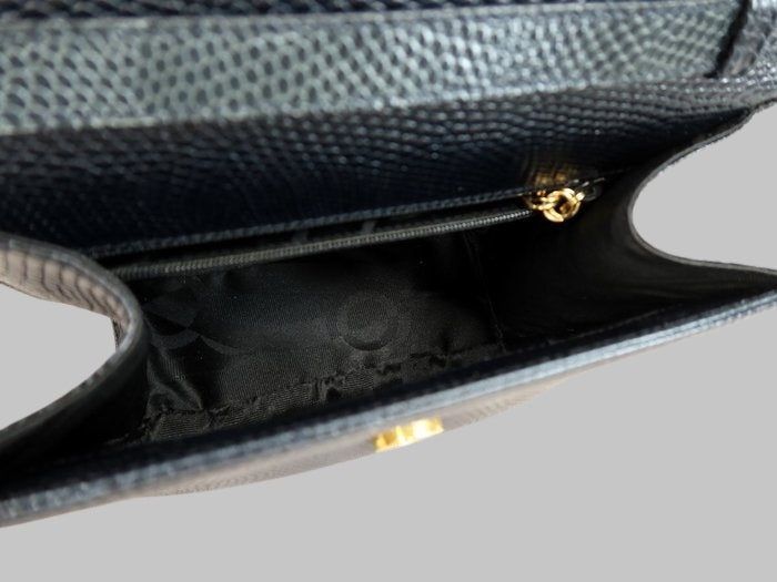 Salvatore Ferragamo Gancini Lizard Embossed Leather Crossbody Bag Navy