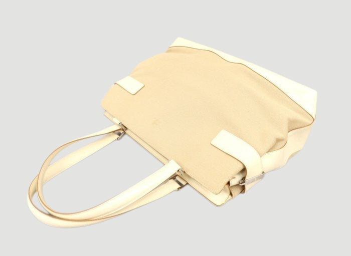 Salvatore Ferragamo Gancini 2 Way Handbag Beige Canvas Leather Shoulder Bag